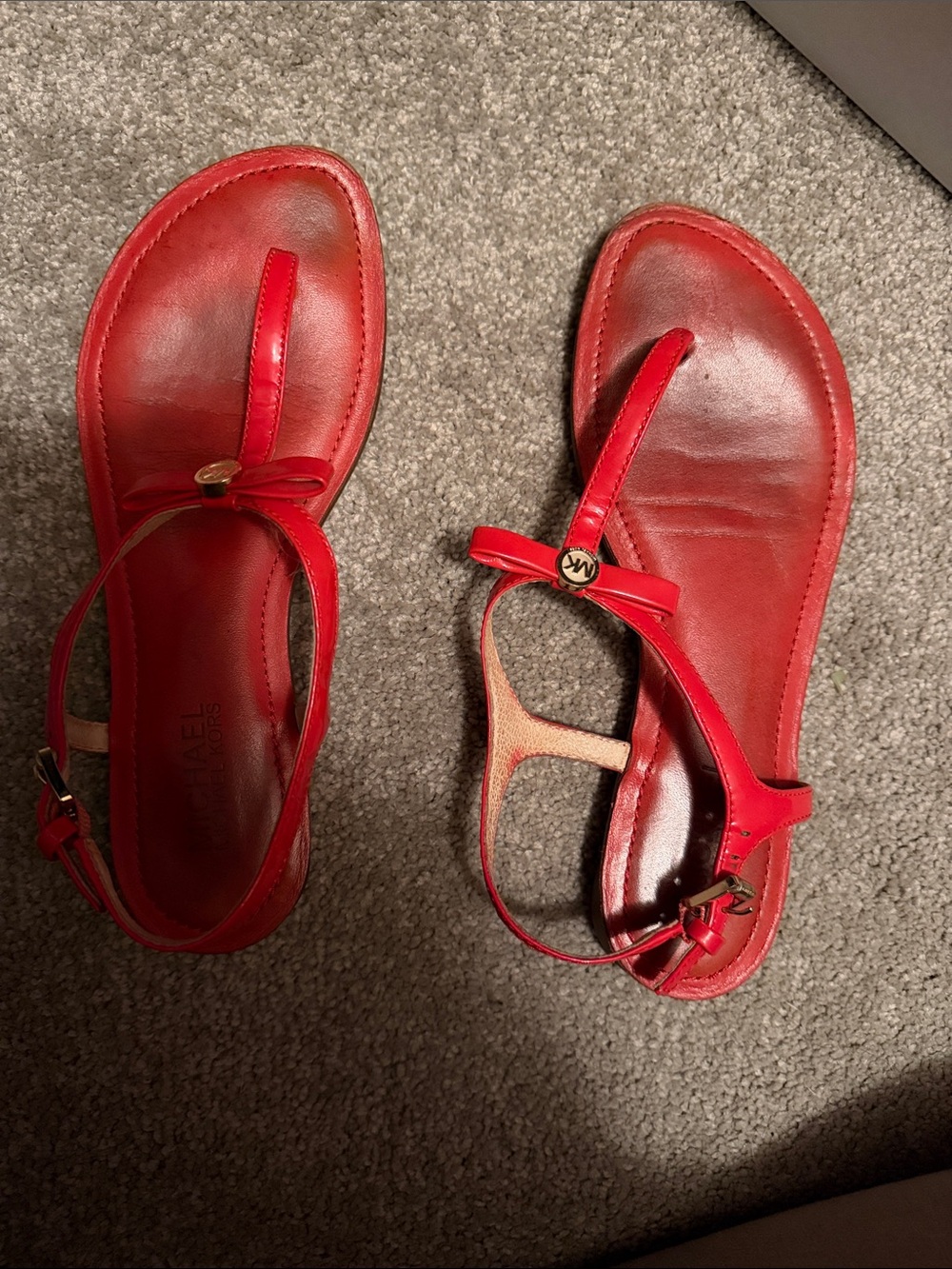 Michael Kors Red Leather Bow T-Strap Sandals